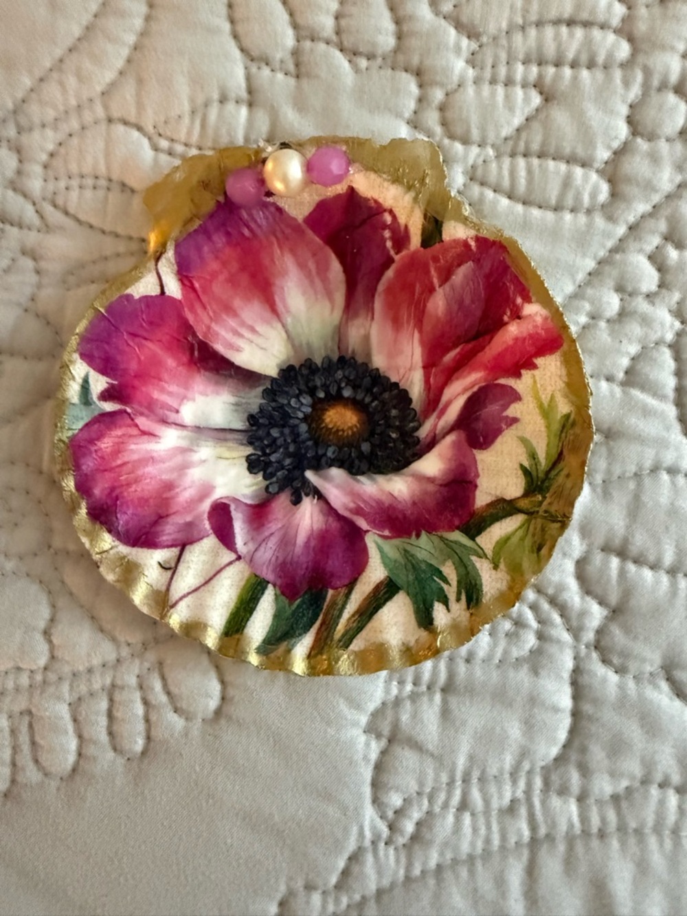 Handmade Decoupage Scallop Shell Trinket Dish